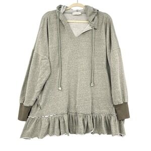 Weekend Suzanne Betro Gray Hoodie Ruffle Hem Long‎ Sleeve Casual Top